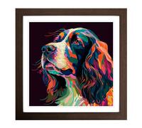 English Springer Spaniel Fauvism Framed Print | 18x18 Inch Walnut Framed Wall Art | Ready to Hang | Modern Animal Picture | Living Room Bedroom Lounge Office
