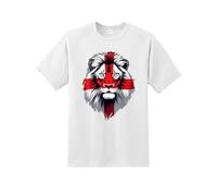 English St George Flag Lion Face T-Shirt | England National Pride Top St George’s Cross Graphic Tee | Patriotic Unisex Shirt for Men Women Kids Football Rugby Supporters Fan Apparel UK White