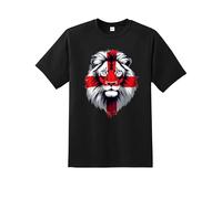 English St George Flag Lion Face T-Shirt | England National Pride Top St George’s Cross Graphic Tee | Patriotic Unisex Shirt for Men Women Kids Football Rugby Supporters Fan Apparel UK Black