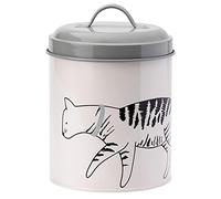 English Tableware Co. Playful Pets Cat Food Canister - Large Painted Steel Storage Tin with Lid, 450ml Kitchen Storage for Tea, Coffee, Sugar & Biscuits, White