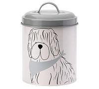 English Tableware Co. Playful Pets Dog Food Canister - Large Painted Steel Storage Tin with Lid, 450ml Kitchen Storage for Tea, Coffee, Sugar & Biscuits, White/Grey
