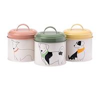 English Tableware Co. Playful Pets Dog Food Canister Set of 3 - Painted Steel Kitchen Storage Tins for Tea, Coffee & Sugar, Multi-Colour Pastel Jars with Lids