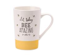 English Tableware Company Porcelain Bee Happy Latte Mug, 70 mm x 125 mm Size, Yellow