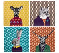 English Tableware Set of 4 After Dark Woodland Creatures Square Cork-Backed Placemats, Mixed Designs
