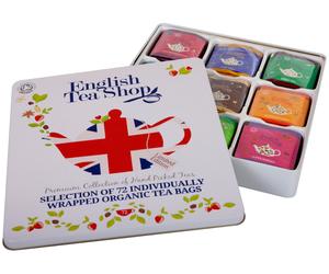 English Tea Shop Organic and Fairtrade Tea Union Jack Gift Tin - 72 Bags - Sachets