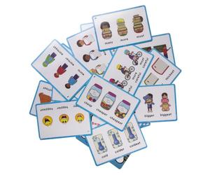 English Word Form Learning Cards, Comparative Superlative Grammar Set with 20 Laminated Double-Sided Picture Prompts for Teacher Guided Activities Comparative Adjective Cards Superlative Practice Aid