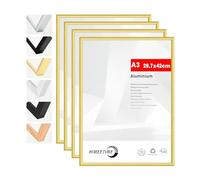 ENGLORY® 4x A3 29.7x42cm Picture Frames | Gold Matte Aluminum Metal | 30x42cm Certificate Frame with Shatterproof Acrylic Glass | Portrait & Landscape Wall Mount | Slim Professional Profile