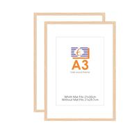 ENGLORY A3 Oak Picture Frame Set of 2, Wood 29.7x42cm Photo Frames With A4 Mount Perspex Glass Front for Certificate/Picture/Poster/Painting, Wall Mount for Wall Decoration Display