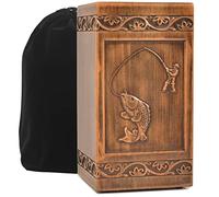 engmvwod Handmade Wooden Engraved Urn for Human Ashes 250lbs Adult Male Female Satin Bag Fishing Cremation urns Box