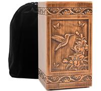 engmvwod Handmade Wooden Engraved Urn for Human Ashes 250lbs Adult Male Female Satin Bag Hummingbird Cremation urns Box