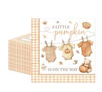 EngoEagle 50 Pcs Little Pumpkin Baby Shower Napkins, A Little Pumpkin Is On The Way Party Decorations, Fall Pumpkin Theme Disposable Paper Napkins for Autumn Baby Shower Table Supplies, 6.5 x 6.5 Inch