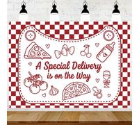 EngoEagle Special Delivery Pizza Baby Shower Backdrop Banner, Italian Pizza Theme Baby Shower Decorations, A Special Delivery is on the Way Photo Booth Background, 83 x 59 Inch