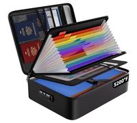 ENGPOW 13 Colorful Pockets Accordion File Folder, Fireproof & Water-resistant Document Organizer Box with Lock & Labels, Multi-Layer Portable Home Safe Storage