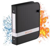 ENGPOW 3 Ring Binder,Fireproof 1.5 Inch D Ring Binder with Zipper,Holds 375 Sheets,Non-Stick,PVC-Free,Compatible with Clear Sheet Protectors,Portable School Office Home Safe Storage for Paper,Black