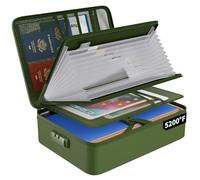 ENGPOW 5200℉ Fireproof File Organizer Bag with 13 Pocket Accordion File Folder,Document Organizer Box with Lock&Labels,Multi-Layer Portable Home Travel Safe Storage for Important Documents,Green