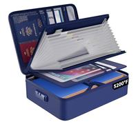 ENGPOW 5200℉ Fireproof File Organizer Bag with 13 Pocket Accordion File Folder,Document Organizer Box with Lock&Labels,Multi-Layer Portable Home Travel Safe Storage Box for Important Documents,Blue