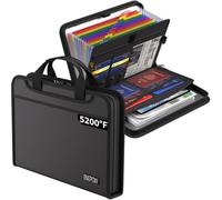ENGPOW Accordion File Organizer, Fireproof 5200°F Expanding File Folder with 13 Pockets Document Organizer with Handle & Labels, Portable Home Office Travel Safe Storage for Letter A4 Files, Black