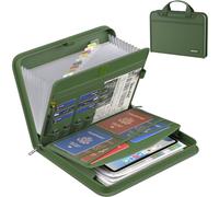 ENGPOW Accordion File Organizer,Fireproof Expanding File Folder with Multi Pockets,13 Pockets Document Organizer with Handle & Labels,Portable Home Travel Safe Storage for Letter A4 Files,Green