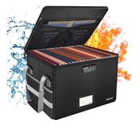 ENGPOW Black Fireproof & Water-Resistant File Box with Lock, Anti-Static & Reflective Strip Design, Portable & Secure, Fits Letter & Legal Size Files, 15.55" x 12.2" x 10", 33L Capacity