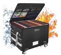 ENGPOW Collapsible Rolling File Box with Wheels, Fire & Water Protection, Black, 15.55" x 12.2" x 11", 35L, Storage Box