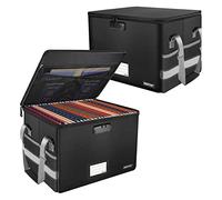 ENGPOW File Box with Lock, Fireproof Document Box with Pockets, Collapsible File Organizer Filing Storage Cabinet with Handle, Portable Home Office Safe for Hanging Letter/Legal Folders,Black,2 Pack