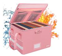 ENGPOW File Box with Lock, Fireproof Document Box with Zipper＆Pockets, Collapsible File Organizer Filing Storage Cabinet with Handle, Portable Home Office Safe for Hanging Letter/Legal Folder, Pink