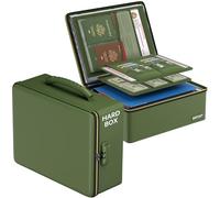 ENGPOW Fireproof Document Box, Hard Fireproof Box with Fireproof Zipper＆Lock, 6400°F Heat Insulated Fireproof Water Resistant File Organizer Storage Box Safe for Important Documents,Valuable,Green