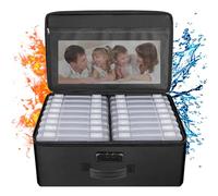 ENGPOW Fireproof Photo Storage Box 5" x 7" Photo Case(Clear),16 Inner Photo Keeper Organizer with Lock, Collapsible Portable Acid-Free Photo Storage Container with Handle for Picture, Valuables
