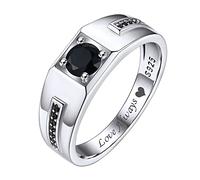 Engravable 6mm Silver Rings for Men High Polish CZ Dome Tarnish Resistant Comfort Fit Sterling Silver Cubic Zirconia Black Onyx Promise Rings for Him