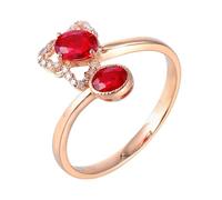 Engravable Silver Anniversary Ring Women Lab Created Ruby Rings for Women 18K Yellow Gold Hollow Out with 0.85CT Red Ruby and Diamond Size L 1/2 Solid Not Plated Modern for Sister Valentines Day