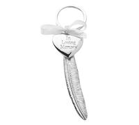Engravable Silver Metal Feather Heart Plaque "Loving Memory"