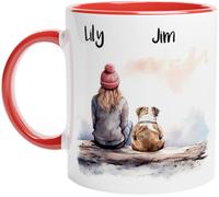 Engravables Cozy Custom Printed Mug - Personalised Gift for Dog Lovers - Cute, Funny & Heartfelt Designs - Multiple Sizes & Styles Available (11oz Red Ceramic Mug, Winter Woman & Dog 1)