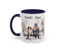 Engravables Personalised Navy 11oz Ceramic Dog Mum Mug, Custom Woman and Dog Name Coffee Cup with Breed Design and Back Message, Gift for Dog Lover