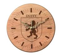 Engrave it Baby Duffy Irish Family Crest Wall Clock, Solid Cherry Wood, 180 mm, Laser Engraved Coat of Arms, Silent Sweep Movement, Handmade Irish Gift