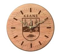 Engrave it Baby Keane Irish Family Crest Wall Clock, Solid Cherry Wood, 180 mm, Laser Engraved Coat of Arms, Silent Sweep Movement, Handmade Irish Gift