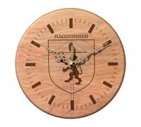 Engrave it Baby MacGuinness Irish Family Crest Wall Clock, Solid Cherry Wood, 180 mm, Laser Engraved Coat of Arms, Silent Sweep Movement, Handmade Irish Gift