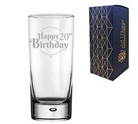 Engraved 20th Birthday Gift, Bubble Hiball Glass, Holds 13oz, 384ml, Gift Boxed, Happy Birthday Balloon Design, Gift for Him or Her, Laser Engraved in The UK