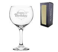 Engraved 21st Birthday Gift, Cubata Gin Balloon Glass, Holds 22.5oz, 665ml, Gift Boxed, Happy Birthday Balloon Design, Gift for Him or Her, Laser Engraved in The UK