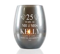 Engraved 25th Wedding Anniversary Silver Glass Candle Holder with 8hr Tea Light