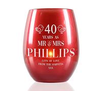 Engraved 40th Wedding Anniversary Red Glass Candle Holder with 8hr Tea Light
