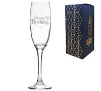 Engraved 50th Birthday Gift, Argon Champagne Glass, Holds 7.4oz, 220ml, Gift Boxed, Happy Birthday Balloon Design, Gift for Him or Her, Laser Engraved in The UK