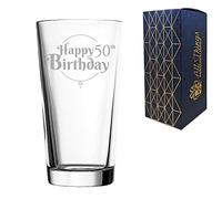 Engraved 50th Birthday Gift, Perfect Pint Glass, Holds 20oz, 590ml, Gift Boxed, Happy Birthday Balloon Design, Gift for Him or Her, Laser Engraved in The UK