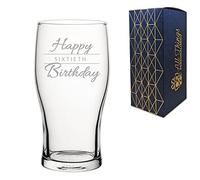 Engraved 60thBirthday Gift, Tulip Pint Glass, Holds 20oz, 590ml, Gift Boxed, Happy Birthday Script Design, Gift for Him or Her, Laser Engraved in The UK
