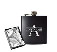 Engraved 6oz Black Hip Flask with Any Name and Initial