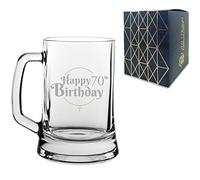 Engraved 70th Birthday Gift, Beer Mug Glass, Holds 16.75oz, 495ml Tankard, Gift Boxed, Happy Birthday Balloon Design, Gift for Him or Her, Laser Engraved in The UK