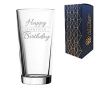 Engraved 70th Birthday Gift, Perfect Pint Glass, Holds 20oz, 590ml, Gift Boxed, Happy Birthday Script Design, Gift for Him or Her, Laser Engraved in The UK