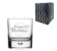 Engraved 90th Birthday Gift, Bubble Whisky Glass, Holds 11.5oz, 340ml, Gift Boxed, Happy Birthday Balloon Design, Gift for Him or Her, Laser Engraved in The UK