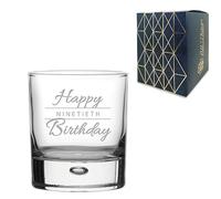 Engraved 90th Birthday Gift, Bubble Whisky Glass, Holds 11.5oz, 340ml, Gift Boxed, Happy Birthday Script Design, Gift for Him or Her, Laser Engraved in The UK