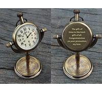 Engraved Antique Desk Clock - Table watch - Desktop clock - Promotional gift, Retirement gift, Graduation gift, gift for Him (Antique Full Brass)