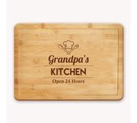 Engraved Bamboo Chopping Board for Grandad, Cheese Board, Cutting Board with a Chef Hat and The Wording Grandpa's Kitchen